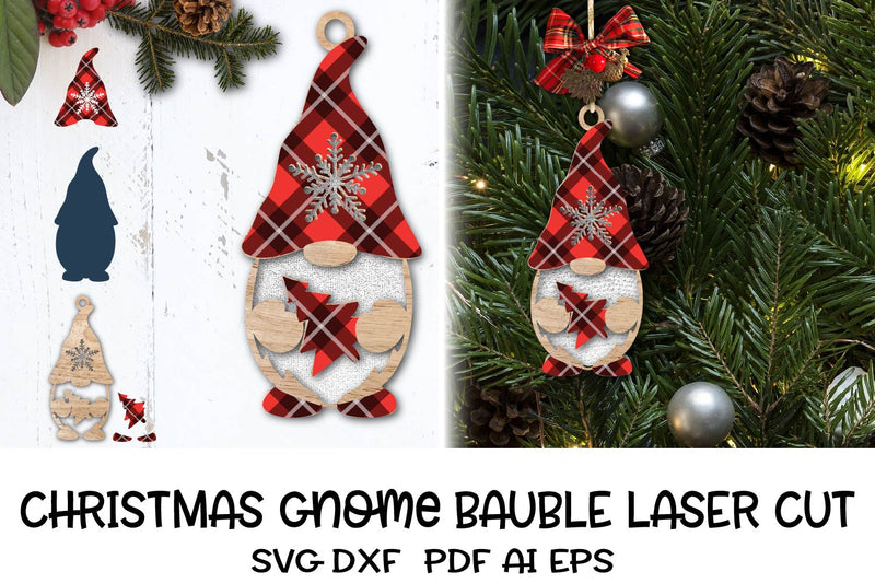 Christmas Ornament Gnome Laser cut file. Christmas Bauble. SVG Samaha Design 