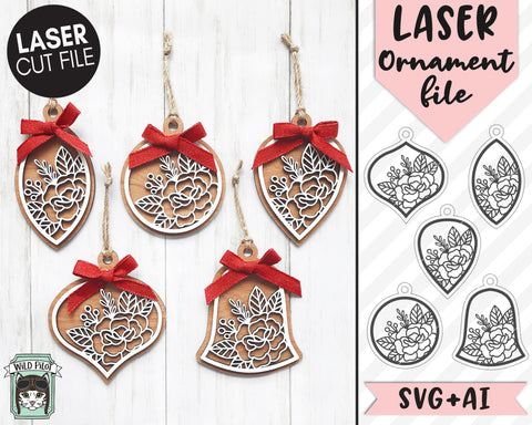Christmas Ornament Laser Cut File, Christmas Laser File, Floral Ornament Laser Cut File SVG, Flower Ornament Cut File, Christmas Ornament SVG File SVG Wild Pilot 
