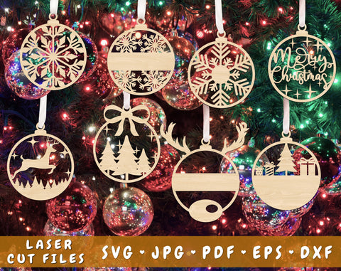 Christmas Ornament Laser Cut Files, Christmas Tree Decorations SVG, 8 Designs SVG HappyDesignStudio 