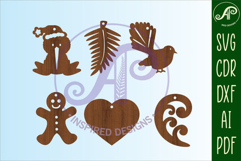 Christmas ornament New Zealand theme laser cut file, shapes SVG APInspireddesigns 