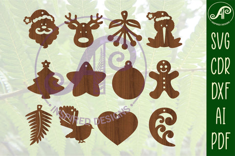 Christmas ornament New Zealand theme laser cut file, shapes SVG APInspireddesigns 