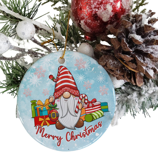Christmas Ornament PNG for Sublimation, Gnome Merry Christmas Round Ornament Design, Digital Download Sublimation CaldwellArt 