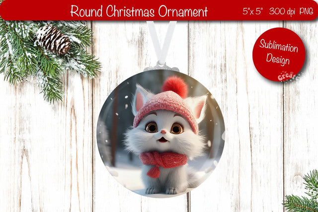 Christmas ornament Round Sublimation Christmas Baby Animal PNG Cat Sublimation Createya Design 