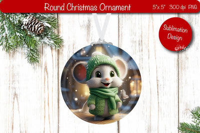 Christmas ornament Round Sublimation Christmas Baby Animal PNG Mouse Sublimation Createya Design 