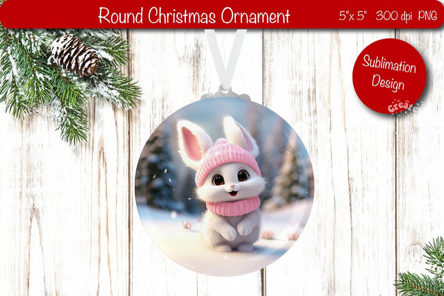 Christmas ornament Round Sublimation Christmas Bunny PNG Sublimation Createya Design 