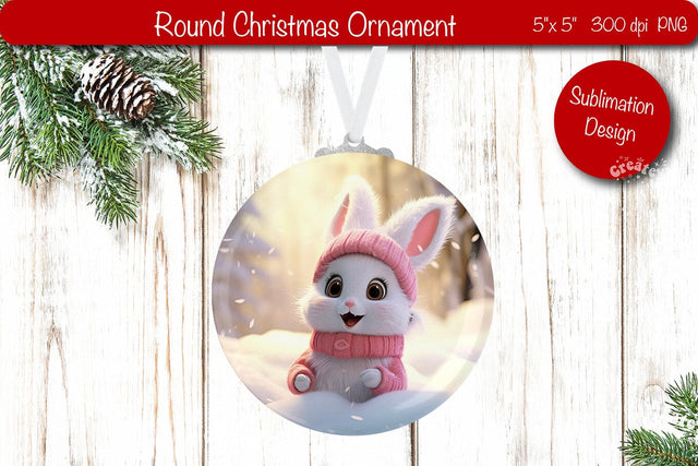 Christmas ornament Round Sublimation Christmas Bunny PNG Sublimation Createya Design 