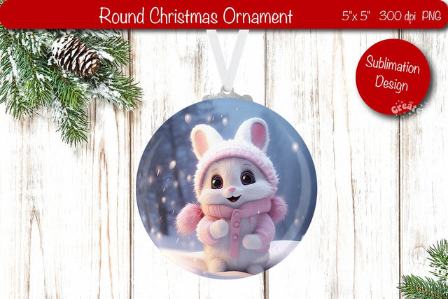 Christmas ornament Round Sublimation Christmas Bunny PNG Sublimation Createya Design 