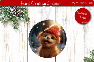 Christmas ornament Round Sublimation Christmas Puppy PNG Dog Sublimation Createya Design 
