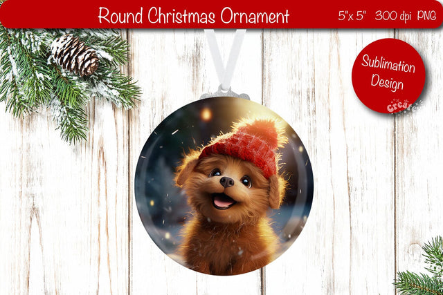 Christmas ornament Round Sublimation Christmas Puppy PNG Dog Sublimation Createya Design 