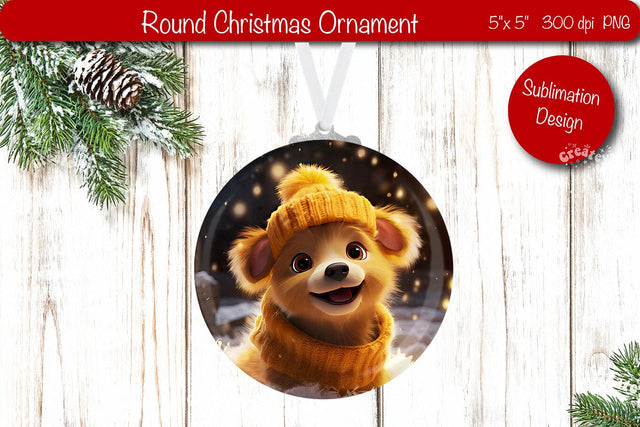 Christmas ornament Round Sublimation Christmas Puppy PNG Dog Sublimation Createya Design 