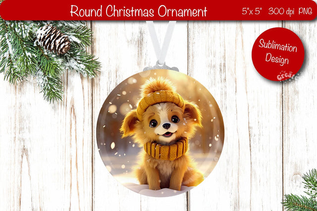 Christmas ornament Round Sublimation Christmas Puppy PNG Dog Sublimation Createya Design 