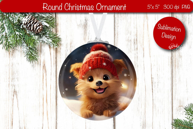 Christmas ornament Round Sublimation Christmas Puppy PNG Dog Sublimation Createya Design 