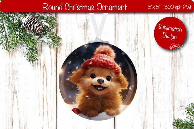 Christmas ornament Round Sublimation Christmas Puppy PNG Dog Sublimation Createya Design 