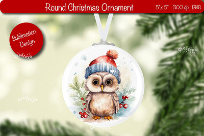 Christmas ornament Round Sublimation Watercolor Christmas Owl PNG Sublimation Createya Design 