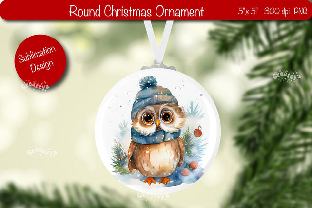 Christmas ornament Round Sublimation Watercolor Christmas Owl PNG Sublimation Createya Design 