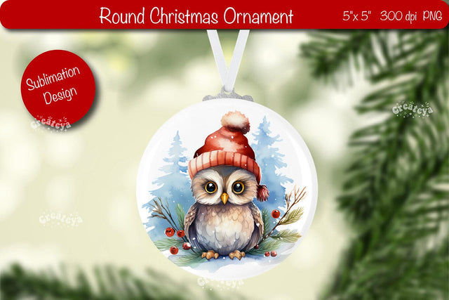 Christmas ornament Round Sublimation Watercolor Christmas Owl PNG Sublimation Createya Design 
