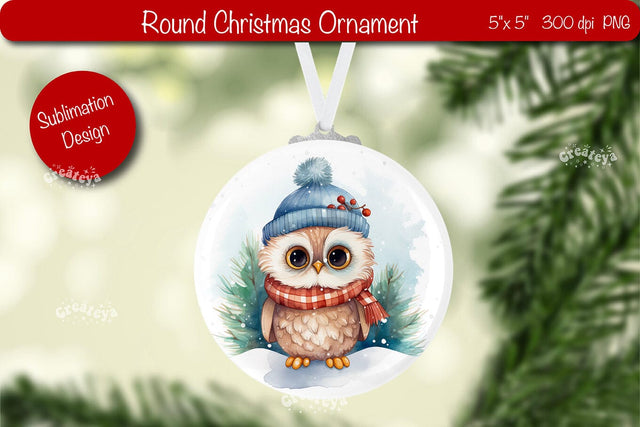Christmas ornament Round Sublimation Watercolor Christmas Owl PNG Sublimation Createya Design 