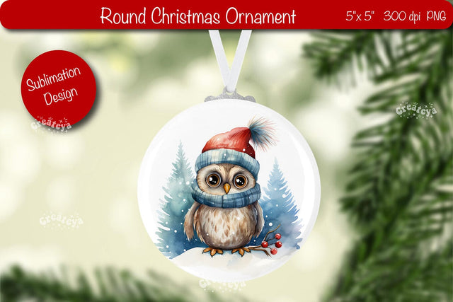 Christmas ornament Round Sublimation Watercolor Christmas Owl PNG Sublimation Createya Design 