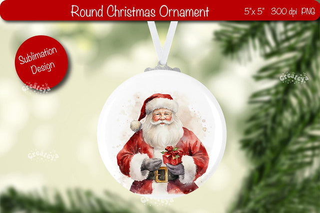 Christmas ornament Round Sublimation Watercolor Christmas Santa PNG Sublimation Createya Design 