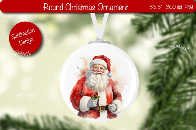 Christmas ornament Round Sublimation Watercolor Christmas Santa PNG Sublimation Createya Design 