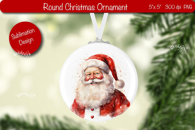 Christmas ornament Round Sublimation Watercolor Christmas Santa PNG Sublimation Createya Design 