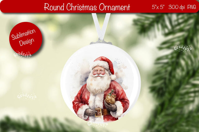Christmas ornament Round Sublimation Watercolor Christmas Santa PNG Sublimation Createya Design 