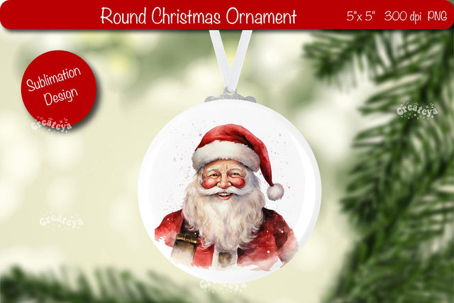 Christmas ornament Round Sublimation Watercolor Christmas Santa PNG Sublimation Createya Design 