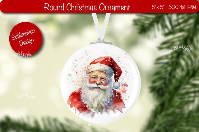 Christmas ornament Round Sublimation Watercolor Christmas Santa PNG Sublimation Createya Design 