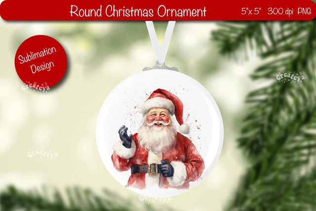 Christmas ornament Round Sublimation Watercolor Christmas Santa PNG Sublimation Createya Design 