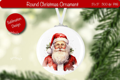 Christmas ornament Round Sublimation Watercolor Christmas Santa PNG Sublimation Createya Design 