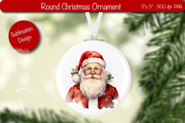 Christmas ornament Round Sublimation Watercolor Christmas Santa PNG Sublimation Createya Design 