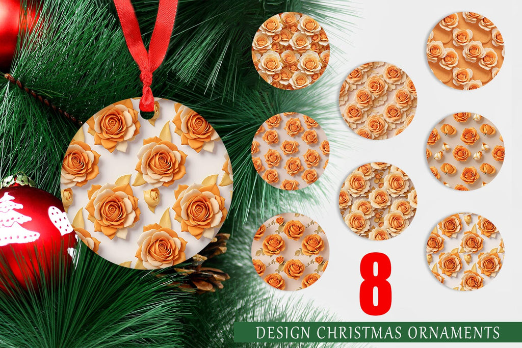 Christmas Ornament 3D Orange Roses - So Fontsy