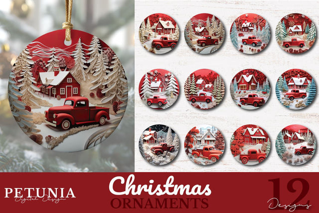 Christmas Ornament Sublimation Bundle | Christmas Ornaments Sublimation Petunia Digital Design 