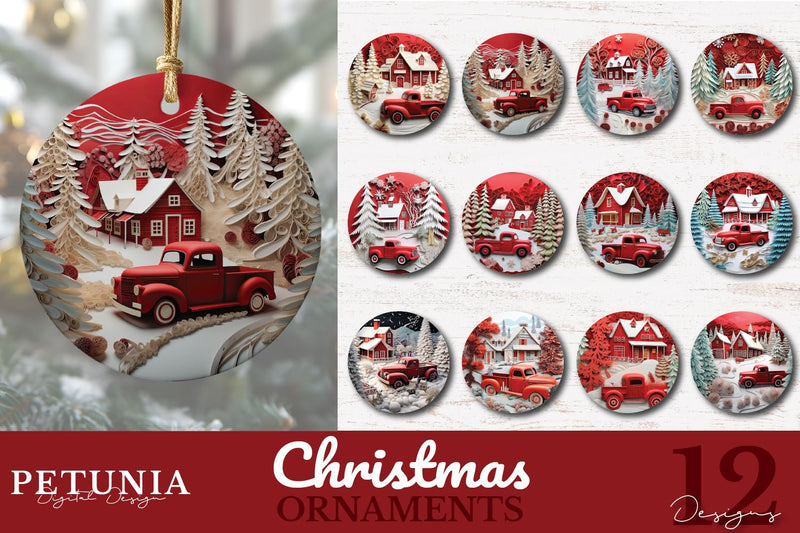 Christmas Ornament Sublimation Bundle | Christmas Ornaments Sublimation Petunia Digital Design 