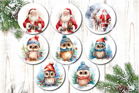 Christmas ornament Sublimation Bundle Watercolor Santa Christmas Owl PNG Sublimation Createya Design 
