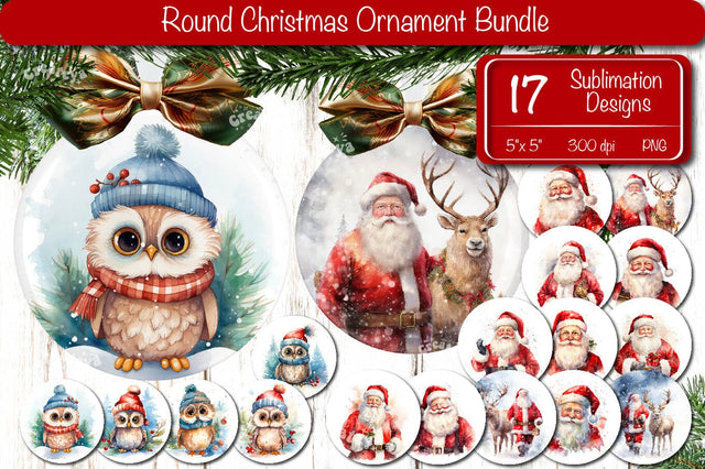 Christmas ornament Sublimation Bundle Watercolor Santa Christmas Owl PNG Sublimation Createya Design 