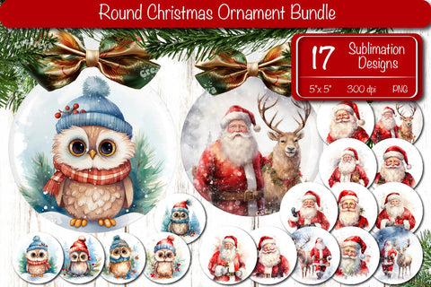 Christmas ornament Sublimation Bundle Watercolor Santa Christmas Owl PNG Sublimation Createya Design 