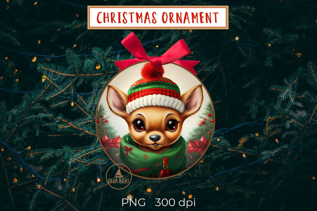 Christmas ornament sublimation design | Christmas reindeer Sublimation Olga Boat Design 