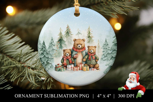 Christmas Ornament Sublimation PNG - 3 Bear Family Ornament Sublimation BijouBay 