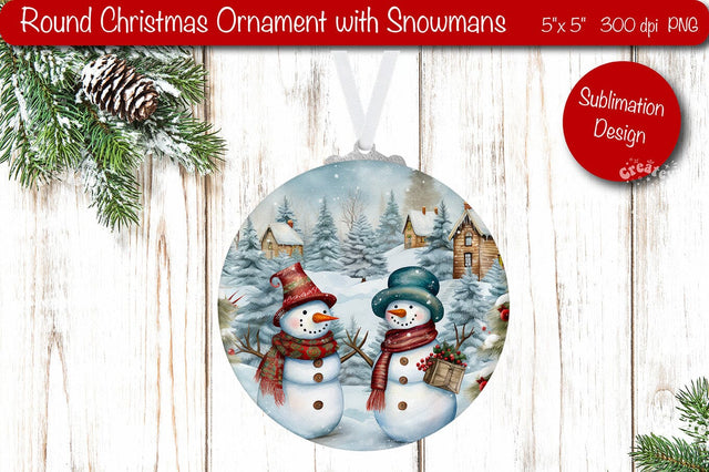 Christmas ornament Sublimation Watercolor Snowman Sublimation Createya Design 