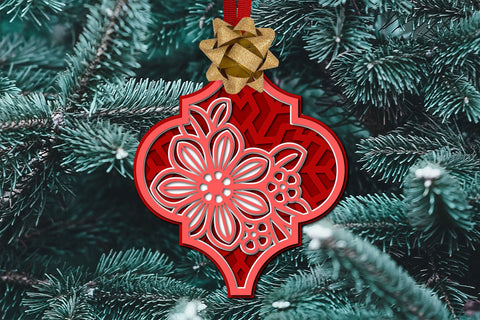 Christmas Ornament SVG, 3d Layered SVG Floral Tile Ornament. 3D Paper Elinorka 