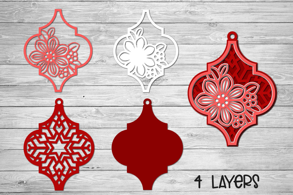Christmas Ornament SVG, 3d Layered SVG Floral Tile Ornament. - So Fontsy