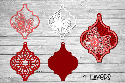 Christmas Ornament SVG, 3d Layered SVG Floral Tile Ornament. 3D Paper Elinorka 