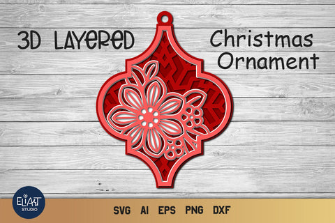 Christmas Ornament SVG, 3d Layered SVG Floral Tile Ornament. 3D Paper Elinorka 