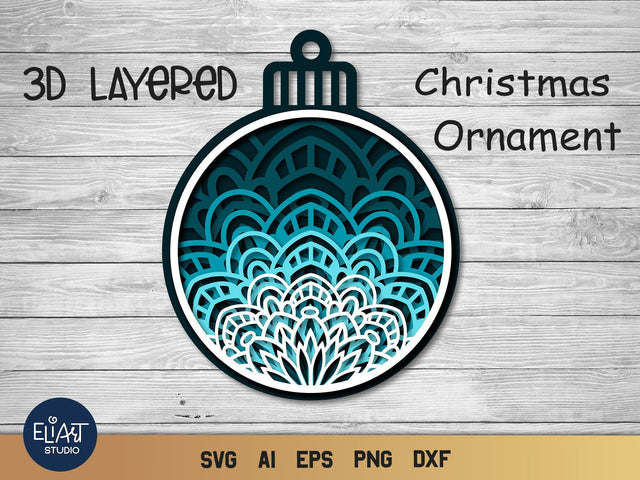 Christmas Ornament SVG, 3D Layered SVG Mandala, Christmas SVG. 3D Paper Elinorka 
