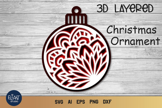 Christmas Ornament SVG, 3D Layered SVG Mandala Ornaments. 3D Paper Elinorka 