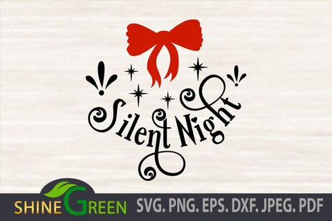 Christmas Ornament SVG Arabesque - Silent Night, Round Sign SVG Shine Green Art 