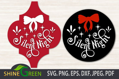 Christmas Ornament SVG Arabesque - Silent Night, Round Sign SVG Shine Green Art 