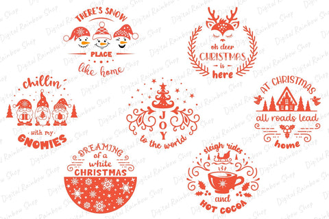 Christmas ornament svg bundle, Christmas round sign svg SVG Digital Rainbow Shop 