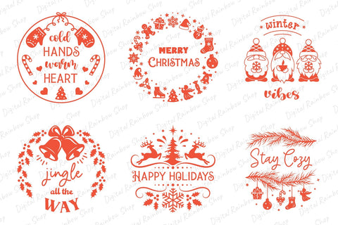 Christmas ornament svg bundle, Christmas round sign svg SVG Digital Rainbow Shop 